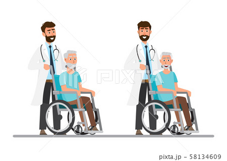 old man sit on a wheelchair with doctor take care 58134609