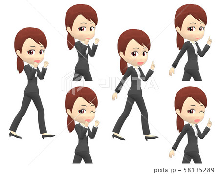 歩く ポーズa 女性b スーツ 横のイラスト素材