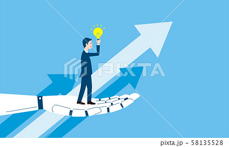 ロボットの手とビジネスマンのイメージ 58135528