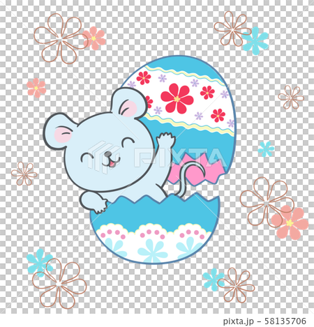 The eggshell ruptured and a little mouse came out to greet the Easter egg The eggshell ruptured and a little mouse came out to greet the Easter egg 58135706