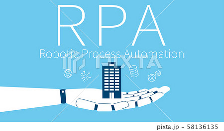 RPA、ロボットの手と経営のイメージ、ベクターイラスト 58136135