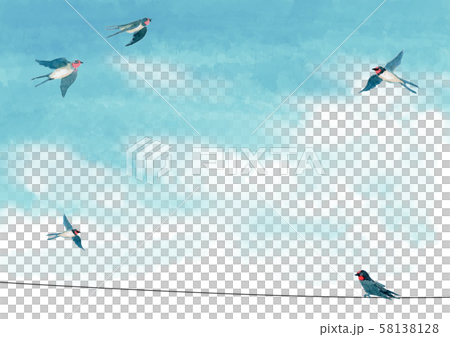燕和春天的天空水彩 燕和春天的天空水彩 58138128