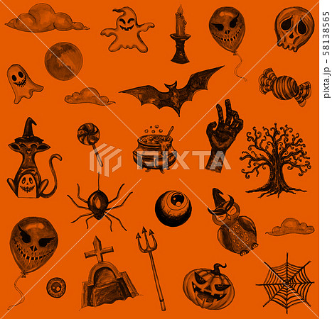 Beautiful halloween backgrown seamless pattern drawing on orange backgrown..concept halloween day.  58138565