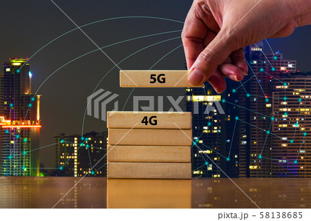 Close up hand picking domino 5G above 4G .That showing developed of best internet connection 5G is network connecting technology future global change from 4G to 5G system concept Close up hand picking domino 5G above 4G .That showing developed of best internet connection 5G is network connecting technology future global change from 4G to 5G system concept 58138685