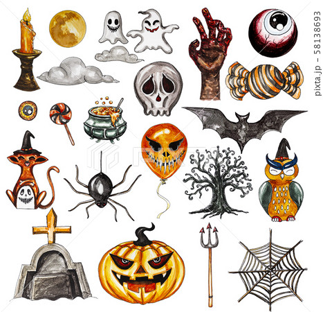 Beautiful halloween backgrown draw with watercolor.concept of halloween day.Object with clipping path. 58138693