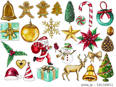 Beautiful chistmas object  draw with watercolor for your work design about chistmas day on white backgrown.Object with clipping path. 58138851