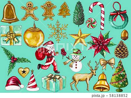 Beautiful chistmas object draw with watercolor for your work design about chistmas day on white backgrown.Object with clipping path. Beautiful chistmas object draw with watercolor for your work design about chistmas day on white backgrown.Object with clipping path. 58138852