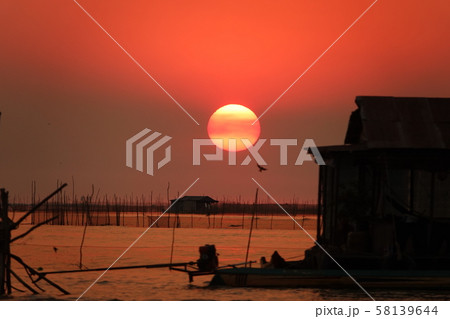 トンレサップ湖の夕日 トンレサップ湖の夕日 58139644