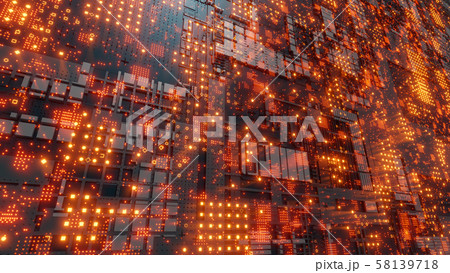 Abstract futuristic design. Tech wall with red bright elements 58139718