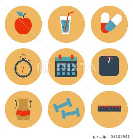 Fitness and health, slimming set of icons. Vector illustration Fitness and health, slimming set of icons. Vector illustration 58139931