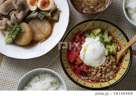 豚肉と大根の煮物と、アボカドトマト納豆の食卓 豚肉と大根の煮物と、アボカドトマト納豆の食卓 58140469