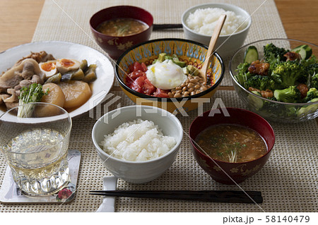 豚肉と大根の煮物と、アボカドトマト納豆の食卓 58140479