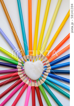 shape of heart of colored pencils on white background shape of heart of colored pencils on white background 58141394