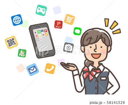 スマホを説明する女性店員2 装飾強 スマホを説明する女性店員2 装飾強 58141529