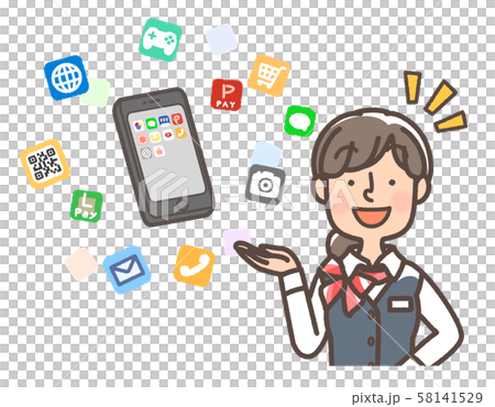 スマホを説明する女性店員2 装飾強 スマホを説明する女性店員2 装飾強 58141529