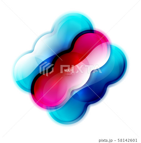 Glass fluid banner shapes, branding logo glossy template. Vector dynamic splash, minimalist digital 58142601