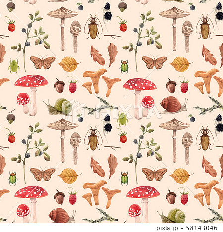 Watercolor autumn forest vector pattern 58143046