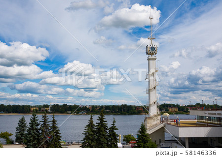 Clock tower of Yaroslavl river station with emblem Clock tower of Yaroslavl river station with emblem 58146336