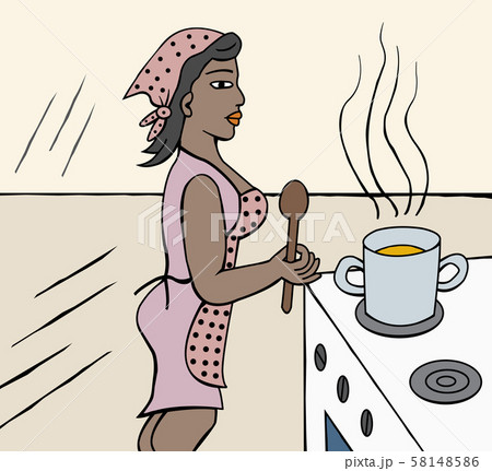 African American woman cooking with head scarf cover 58148586