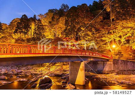 愛知・夜・紅葉の香嵐渓と待月橋 愛知・夜・紅葉の香嵐渓と待月橋 58149527
