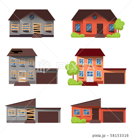 House before and after repair.  58153316