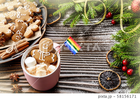 Pink mug with hot chocolate marshmallows and 58156171