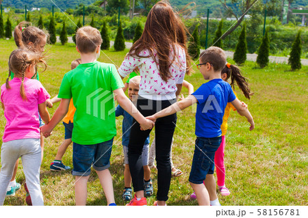 outdoor summer camp for schoolchildren and big family 58156781