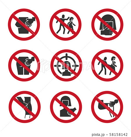Stop sexual abuse, harassment, violence vector icons set 58158142
