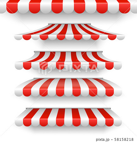 Vector outdoor awnings. Red and white stripes sunshades isolated on white background Vector outdoor awnings. Red and white stripes sunshades isolated on white background 58158218