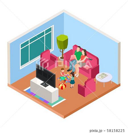 Isometric Family Time Vector Parents And Kids のイラスト素材