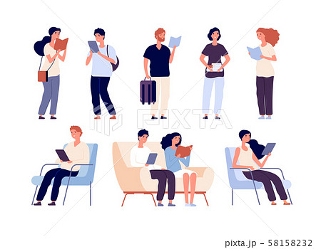 People read. Persons reading books sit on chair in bookstore book festival. Students studying in People read. Persons reading books sit on chair in bookstore book festival. Students studying in 58158232