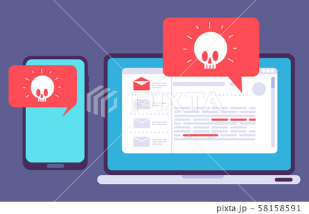 Virus on laptop and phone, vector illustration of hacker attack 58158591