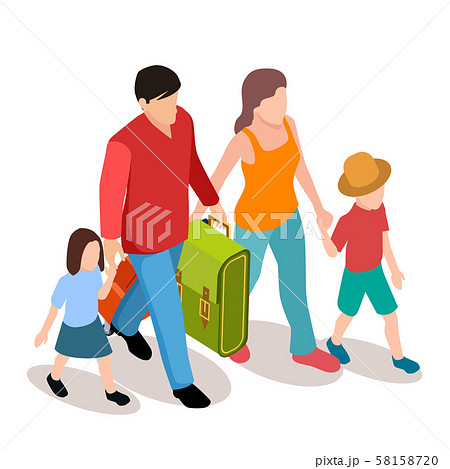 Vector family with two children traveling isometric illustration Vector family with two children traveling isometric illustration 58158720