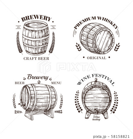 Brewery Emblem Barrel Of Beer And Wine のイラスト素材