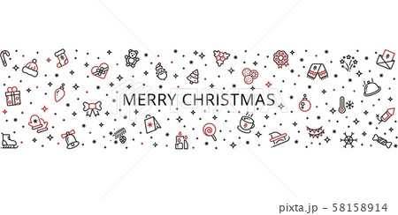 Christmas ornament. Holiday decoration element. Vector Christmas border with line festive icons 58158914