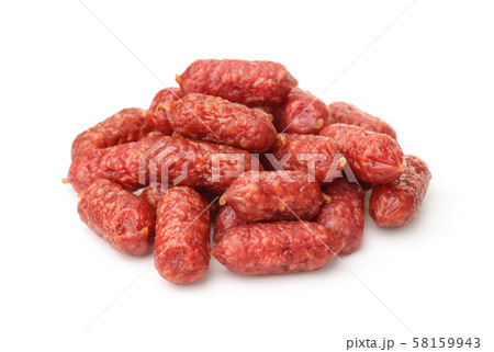 Pile of mini smoked sausages Pile of mini smoked sausages 58159943