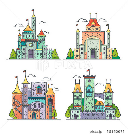 Cartoon castles, kingdom palace, medieval fortress Cartoon castles, kingdom palace, medieval fortress 58160075
