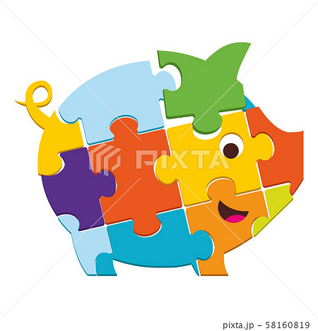 piggy bank in the form of a puzzle. Paper art style 58160819