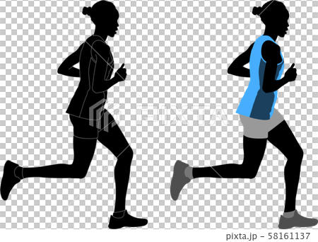 female runner in color sportswear and silhouette 58161137