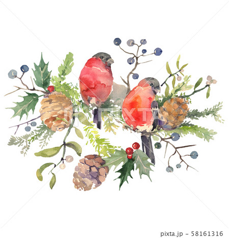Bouquet chrismas symbol isolated. Watercolor background illustration set. Isolated bouquet 58161316