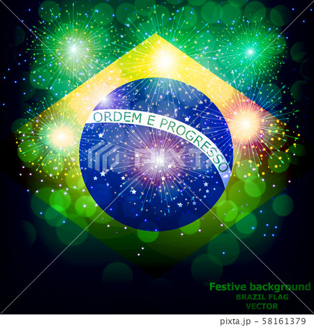 Fireworks with flag Brazil. Fireworks with flag Brazil. 58161379