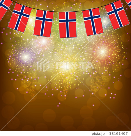 Fireworks with flags of Norway. Fireworks with flags of Norway. 58161407
