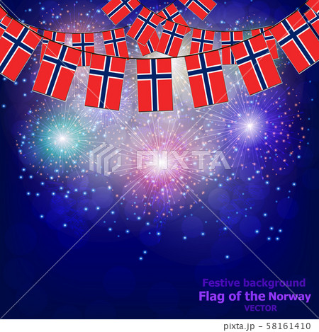 Fireworks with flags of Norway. 58161410