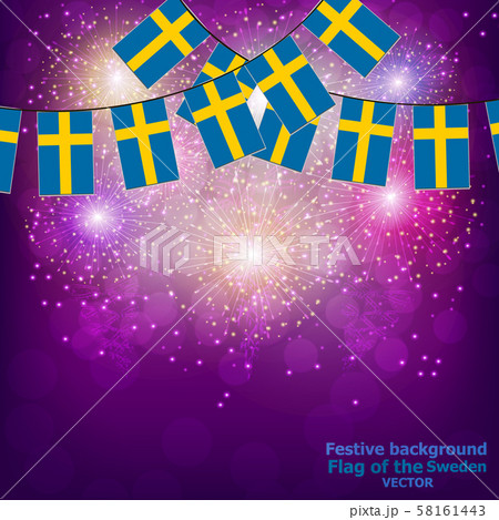 Fireworks with flags of Sweden. Illustration. 58161443