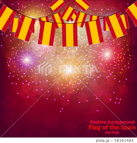 Fireworks with flags of Spain. 58161483