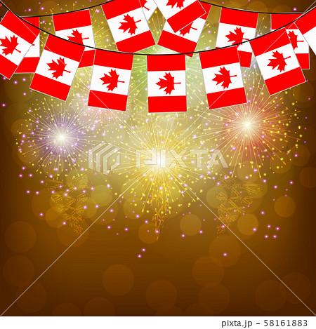 Fireworks with flags Canada.Illustration 58161883