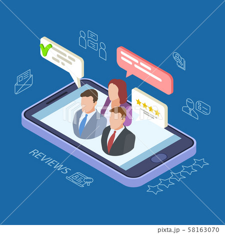 Feedback reviews isometric vector illustration. Online feedback concept with phone, people, speech 58163070