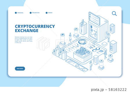 Cryptocurrency exchange isometric concept. Modern trade technology blockchain exchange. Digital 58163222