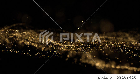 Gold glitter light particles splash wave, golden glittering glow sparks with bokeh effect on black 58163410