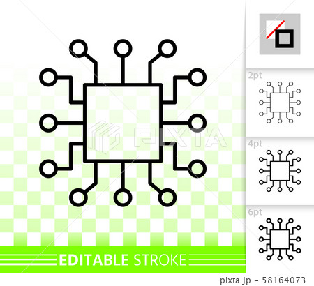 Microchip circuit simple black line vector icon 58164073